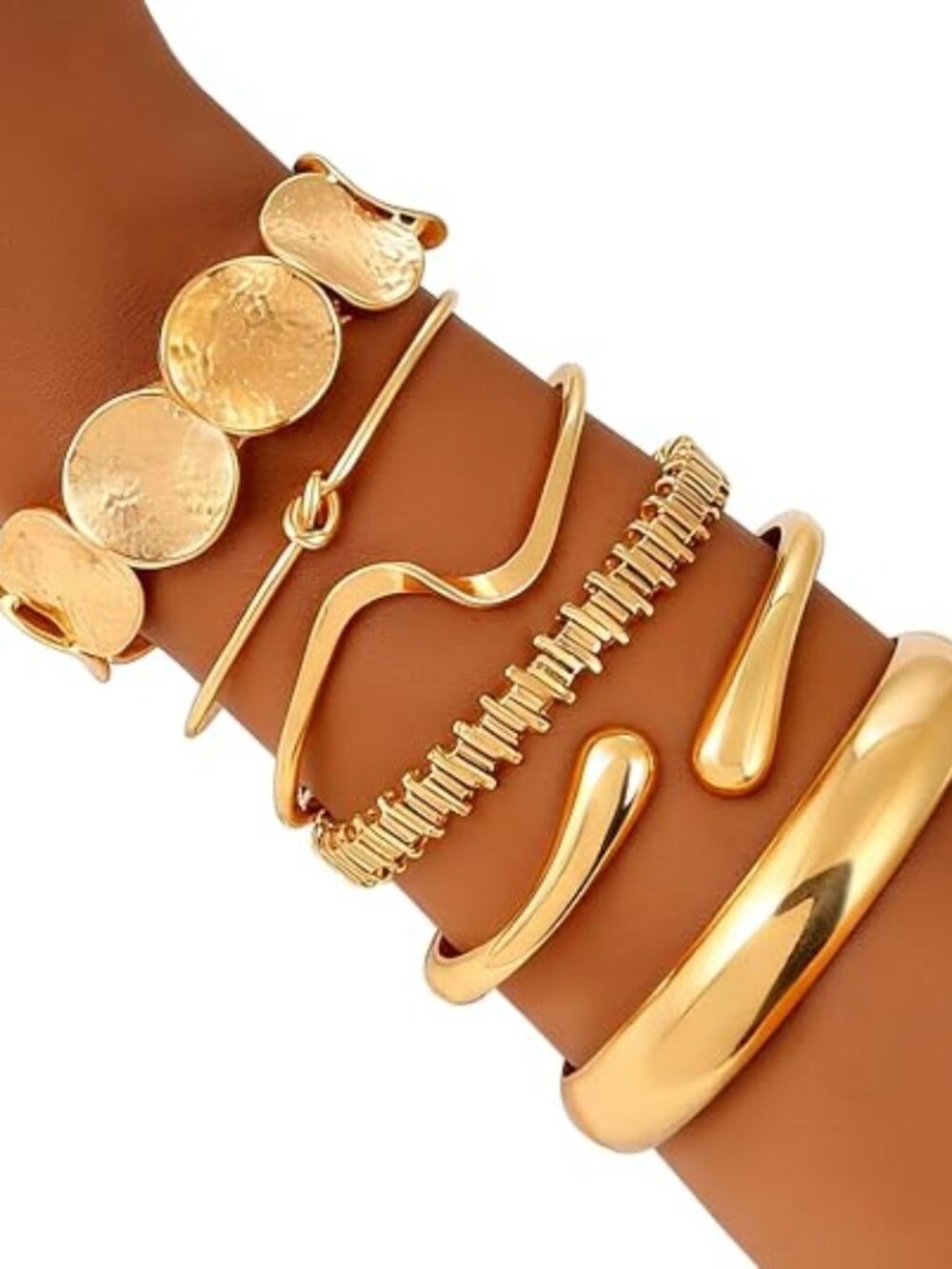 ILGANT Gold Plated Chunky Cuff Bangle Bracelet Set Stackable Multi-Layer